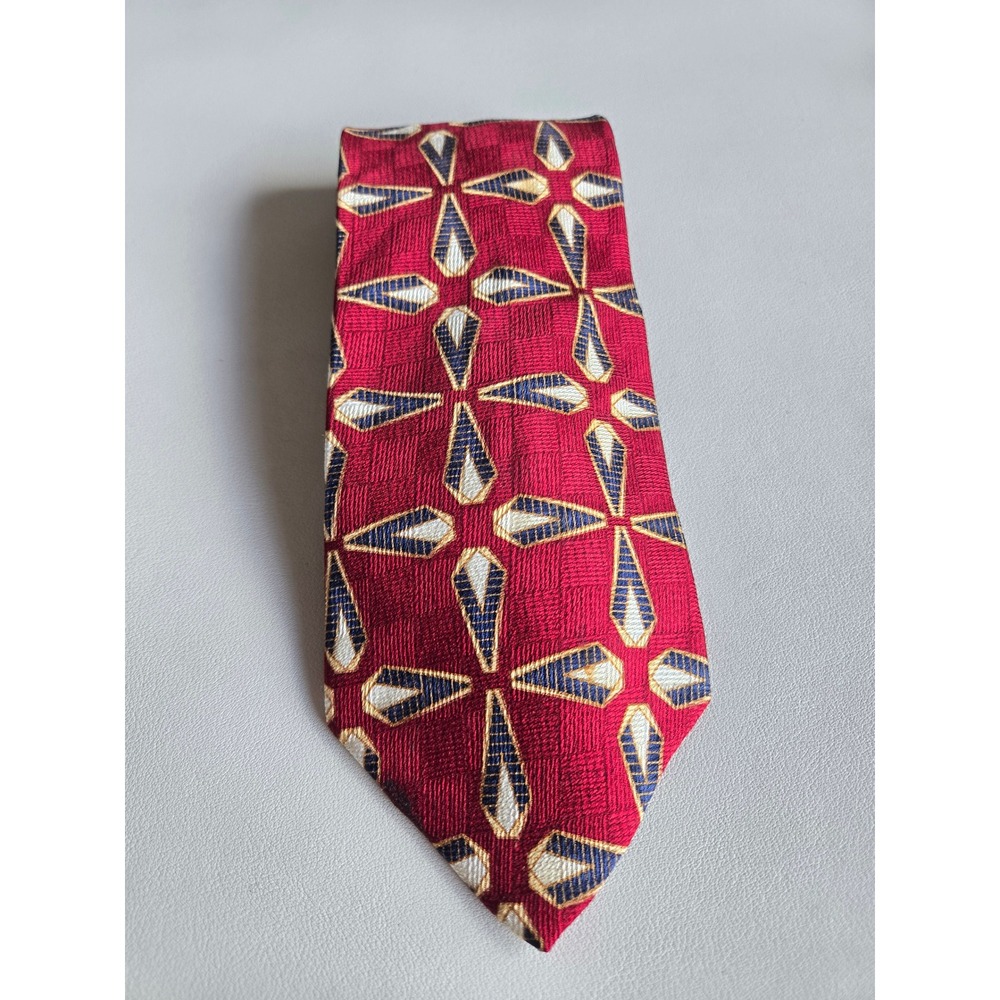 Bill Blass Black Label Red Geometric Silk Necktie Wide Vintage Power Tie‎ Retro